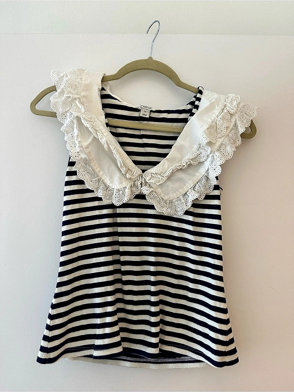Maeve Ruffle Collar Tank Striped Blue & White Size Medium